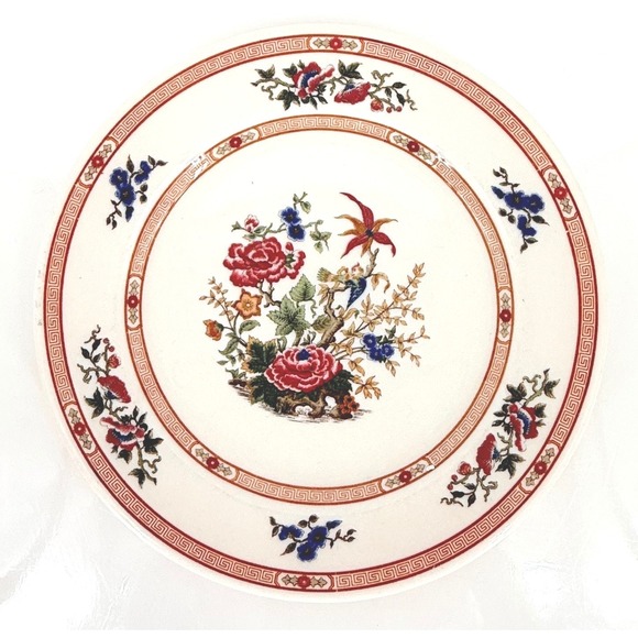 VTG‎ Old Ivory Syracuse China O-P-Co. Floral Bird and Geometric Small Plate #1 - Picture 1 of 4